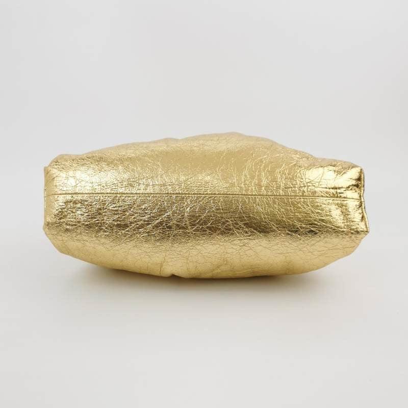 Women's Bottega Veneta Pouch Large Metallic Gold Wrinkled Leather