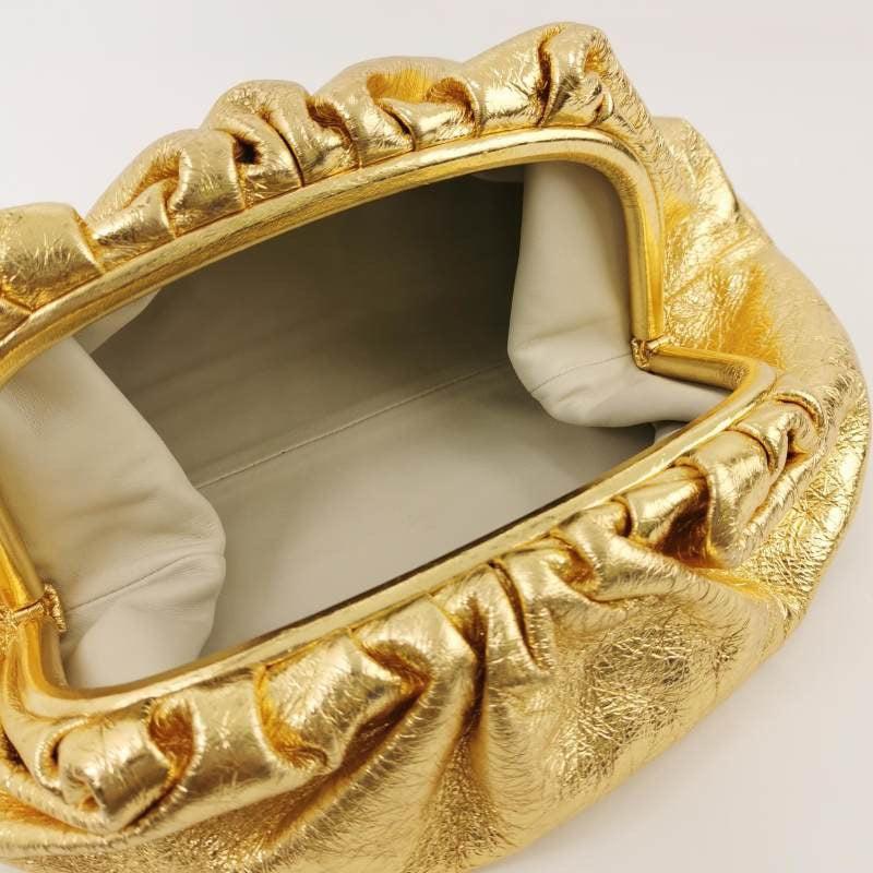 Bottega Veneta Pouch Large Metallic Gold Wrinkled Leather 3