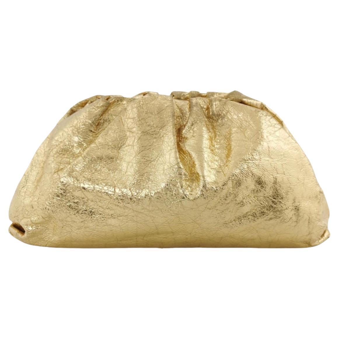 Bottega Veneta Pouch Large Metallic Gold Wrinkled Leather For Sale