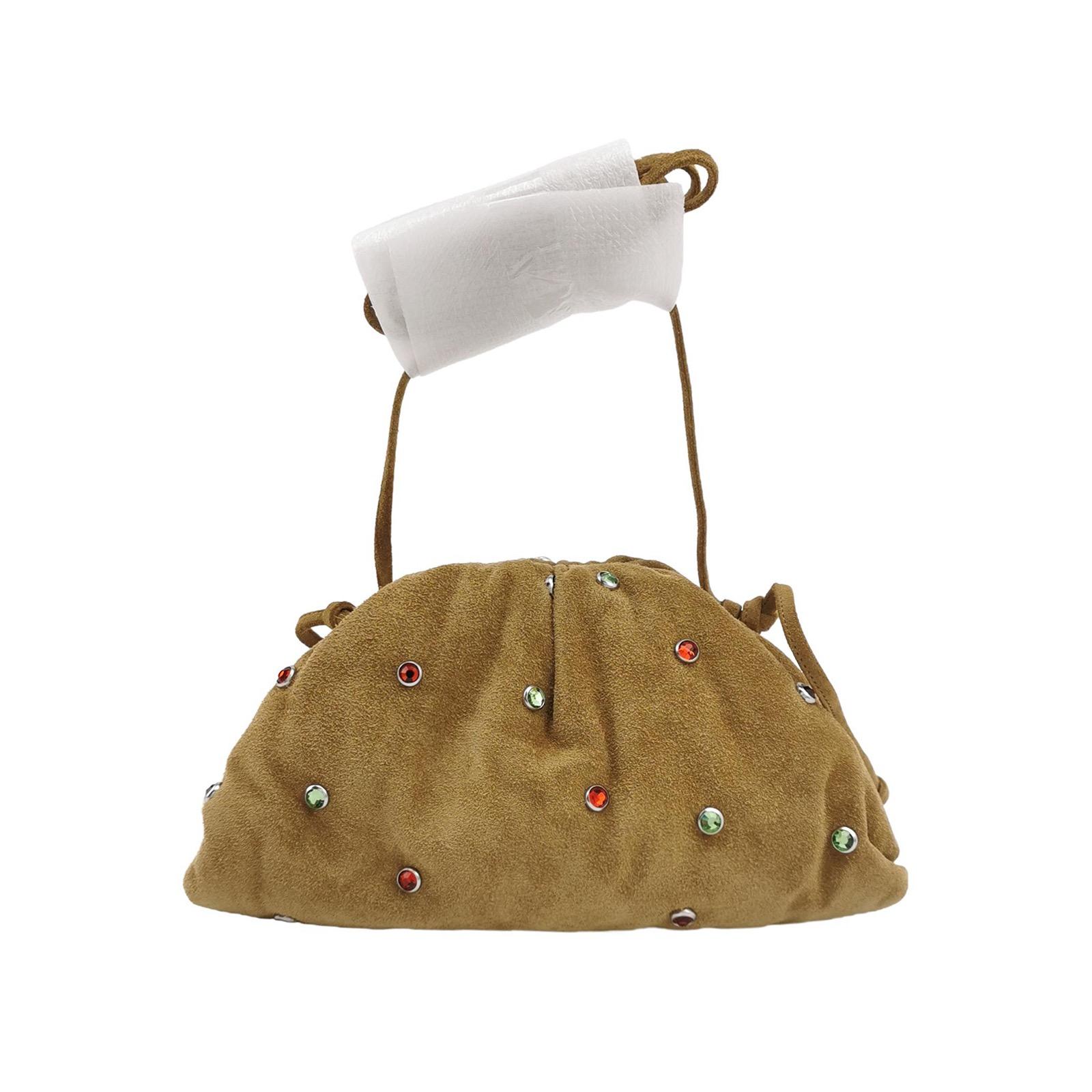Bottega Veneta Pouch Mini Brown Suede with Multicolor Gems