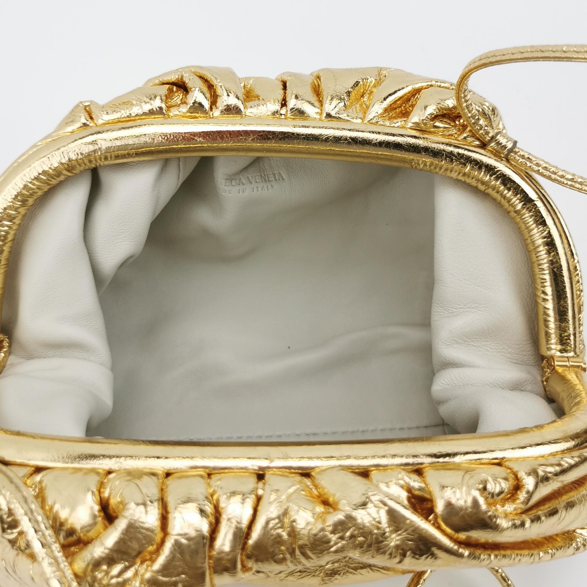 Bottega Veneta Pouch Mini Gold Lambskin Leather Crossbody Bag For Sale 5