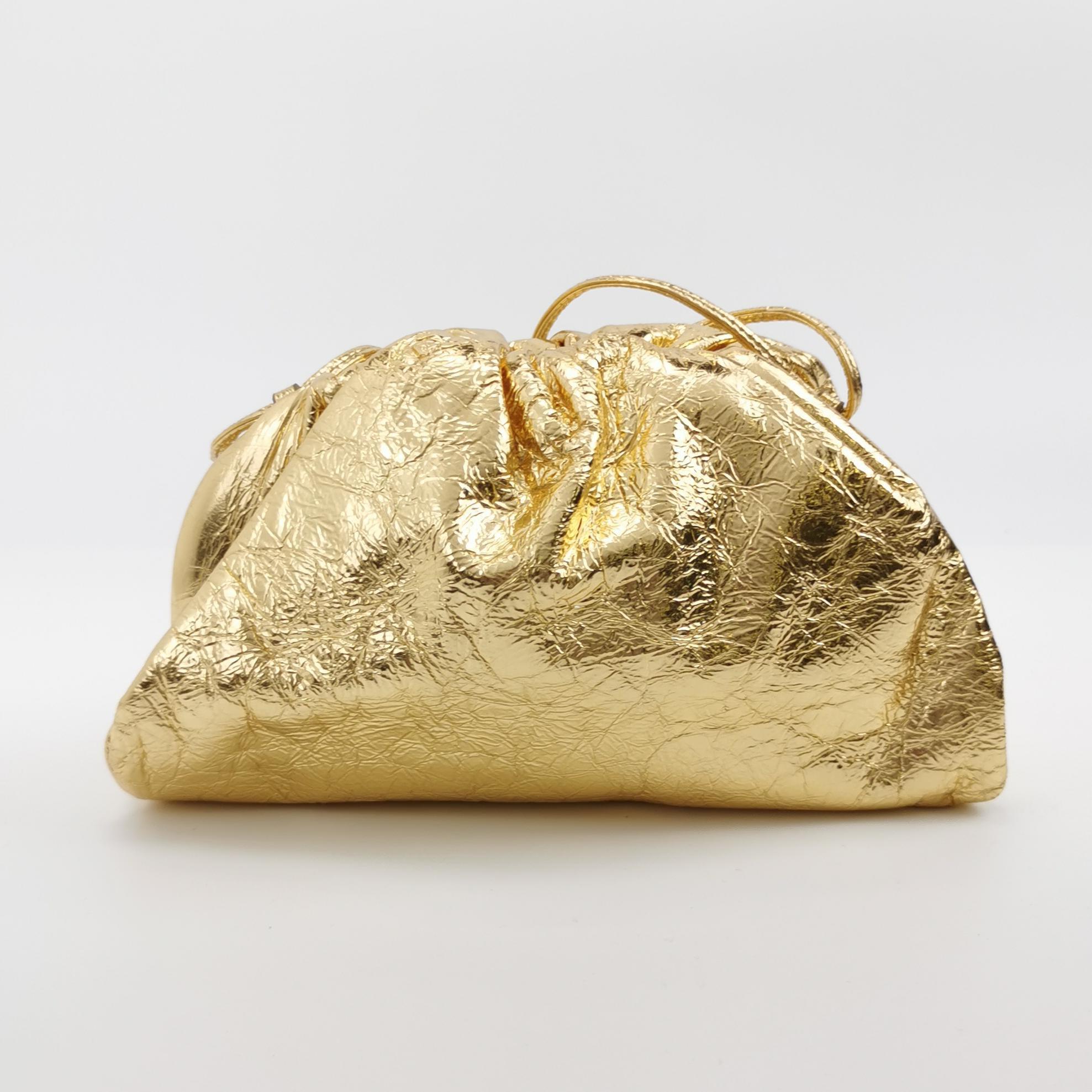 Women's Bottega Veneta Pouch Mini Gold Lambskin Leather Crossbody Bag For Sale