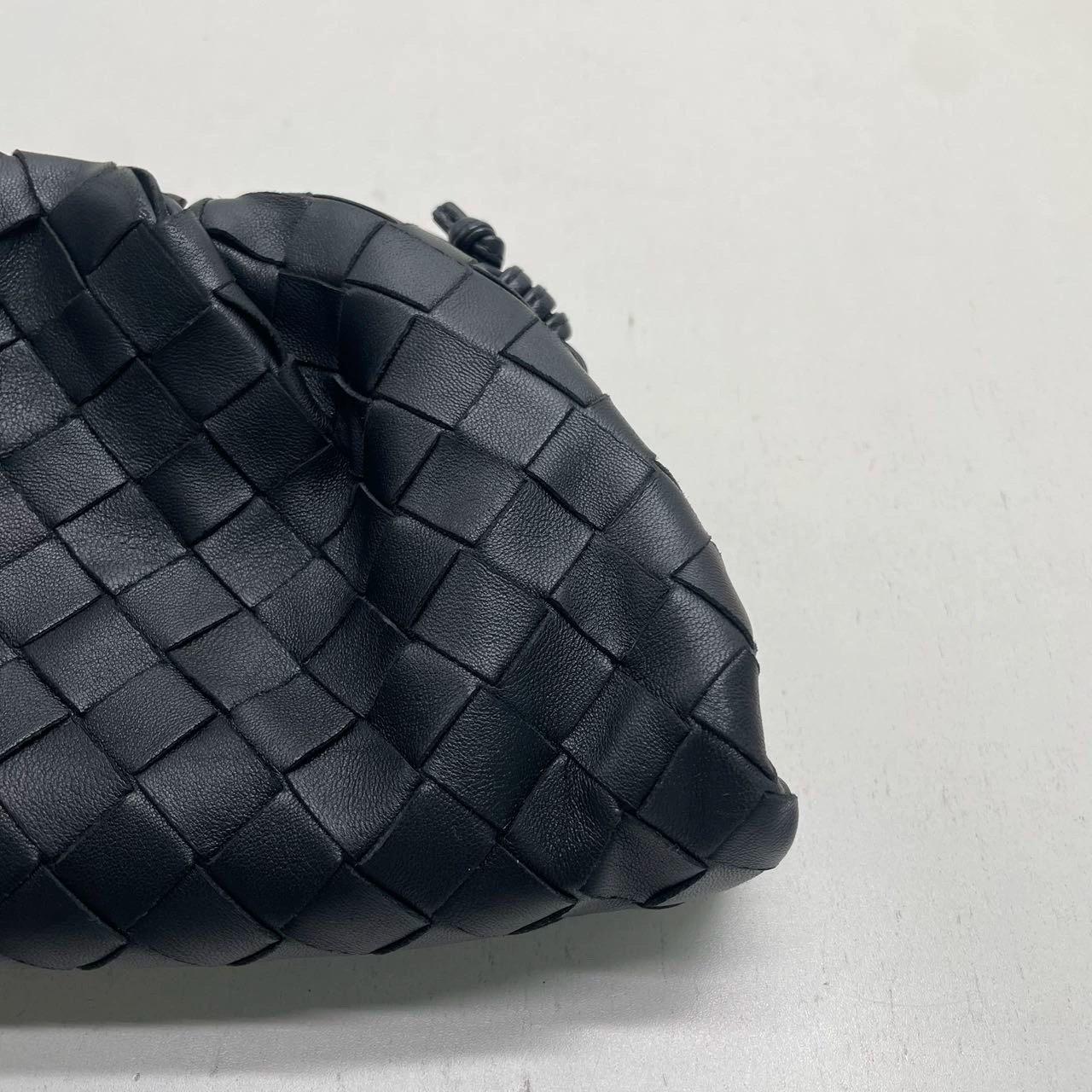 Bottega Veneta Pouch Mini Intrecciato Black Lambskin Leather Crossbody Bag 12