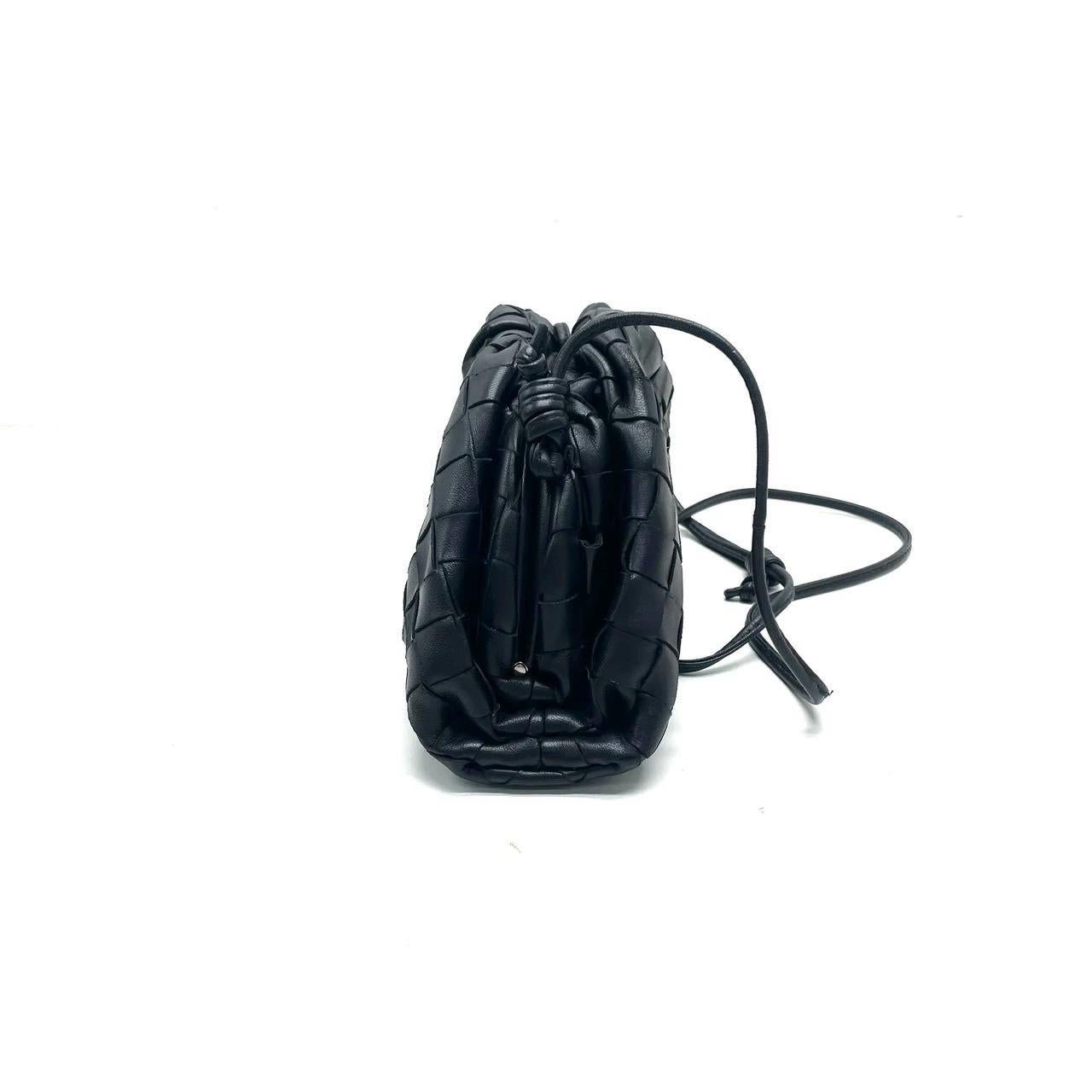 Bottega Veneta Pouch Mini Intrecciato Black Lambskin Leather Crossbody Bag 2
