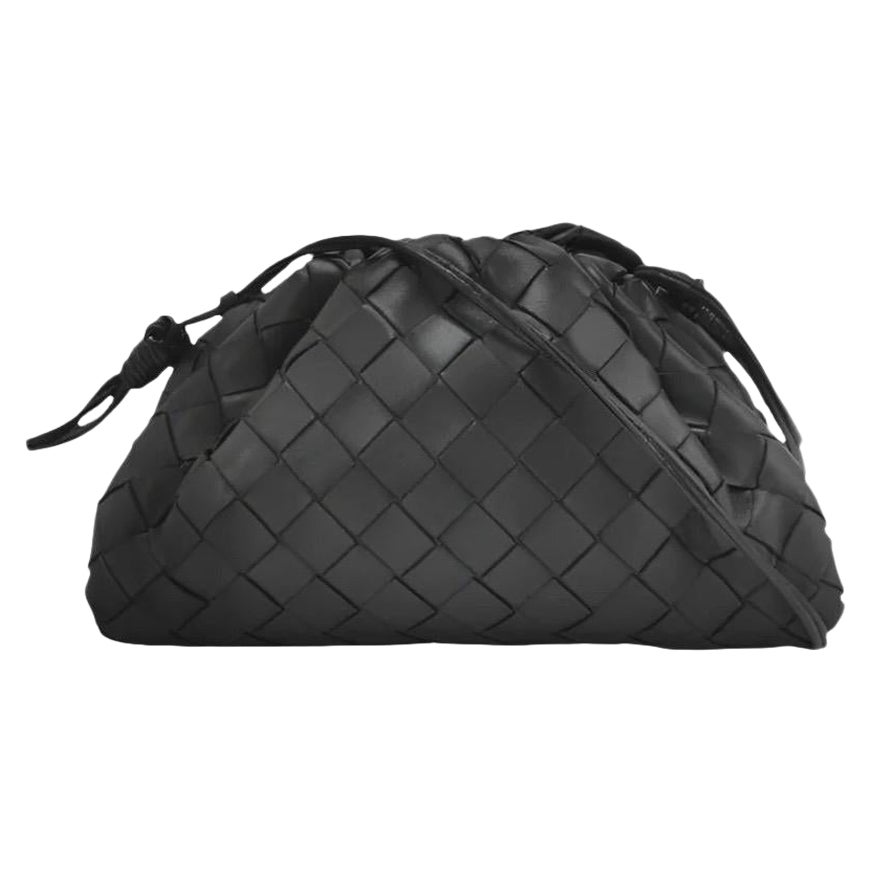Bottega Veneta Pouch Mini Intrecciato Black Lambskin Leather Crossbody Bag