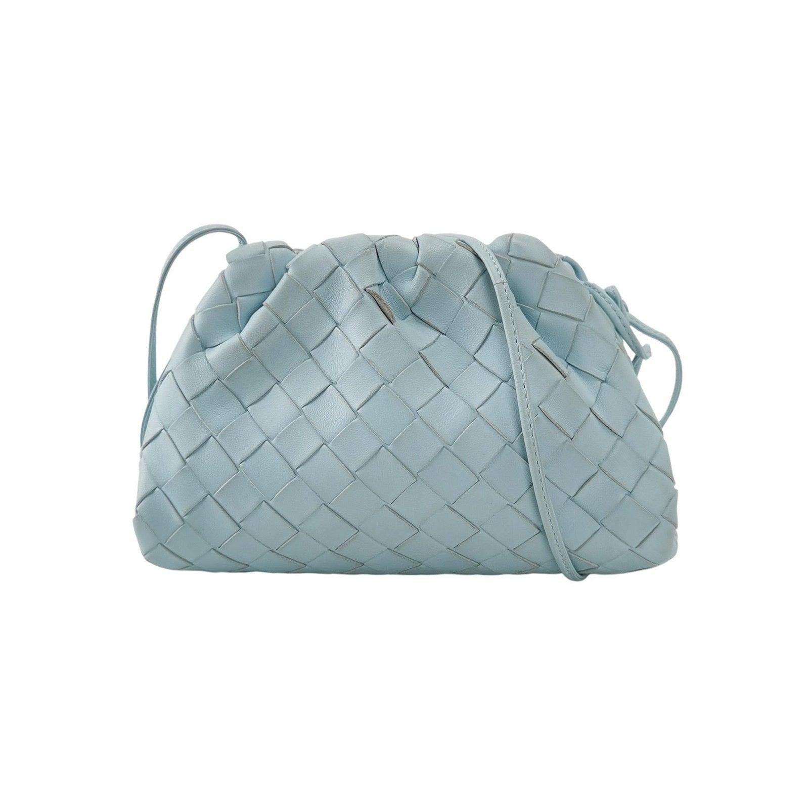 Bottega Veneta Pouch Mini Intrecciato Blue Lambskin Leather Crossbody Bag For Sale 8