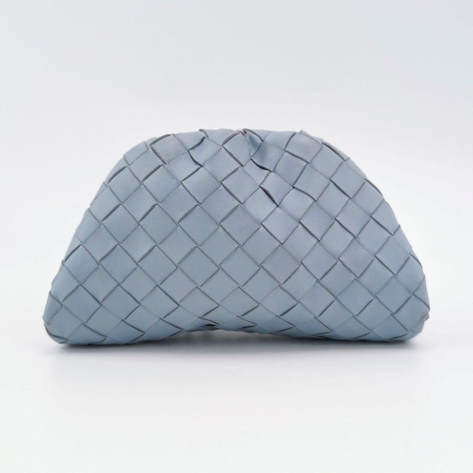 Bottega Veneta Pouch Mini Intrecciato Blue Lambskin Leather Crossbody Bag For Sale 1
