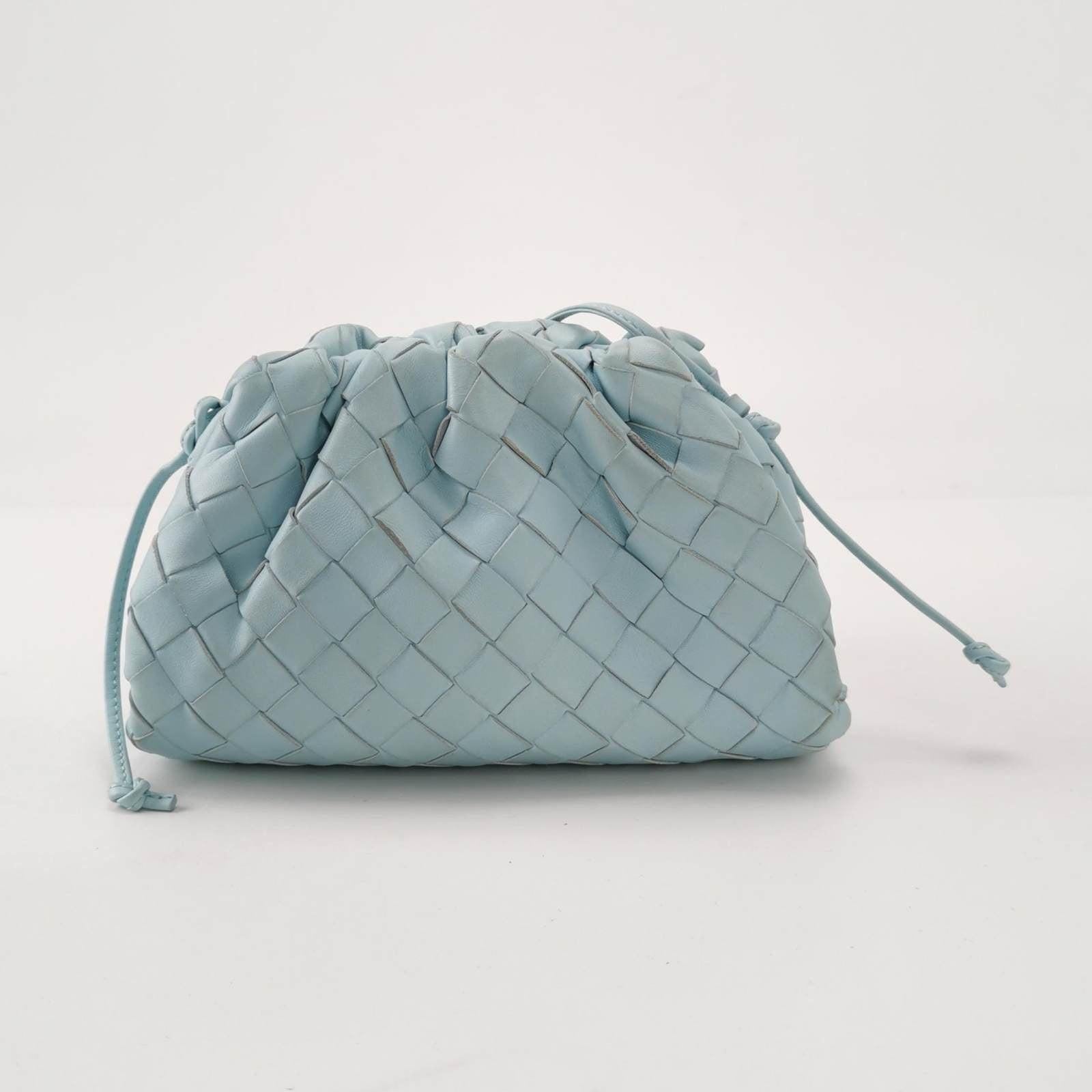 Bottega Veneta Pouch Mini Intrecciato Blue Lambskin Leather Crossbody Bag 2