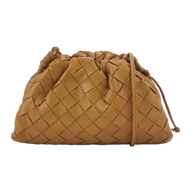 Bottega Veneta Pouch Mini Intrecciato Camel Lambskin Leather Crossbody Bag