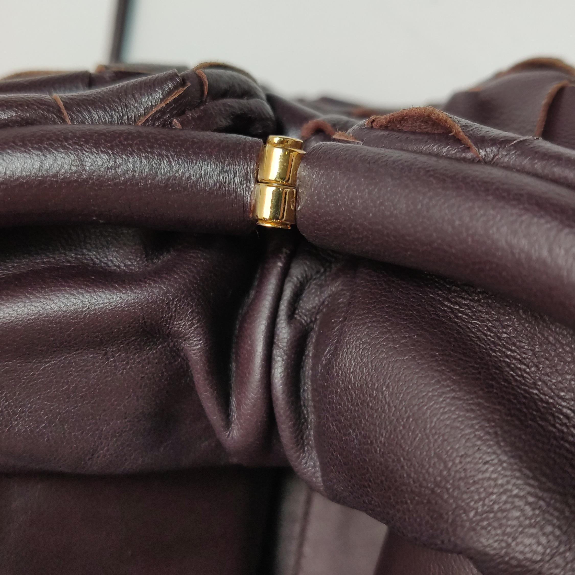 Bottega Veneta Pouch Mini Intrecciato Raisin Purple Brown Lambskin Crossbody For Sale 5