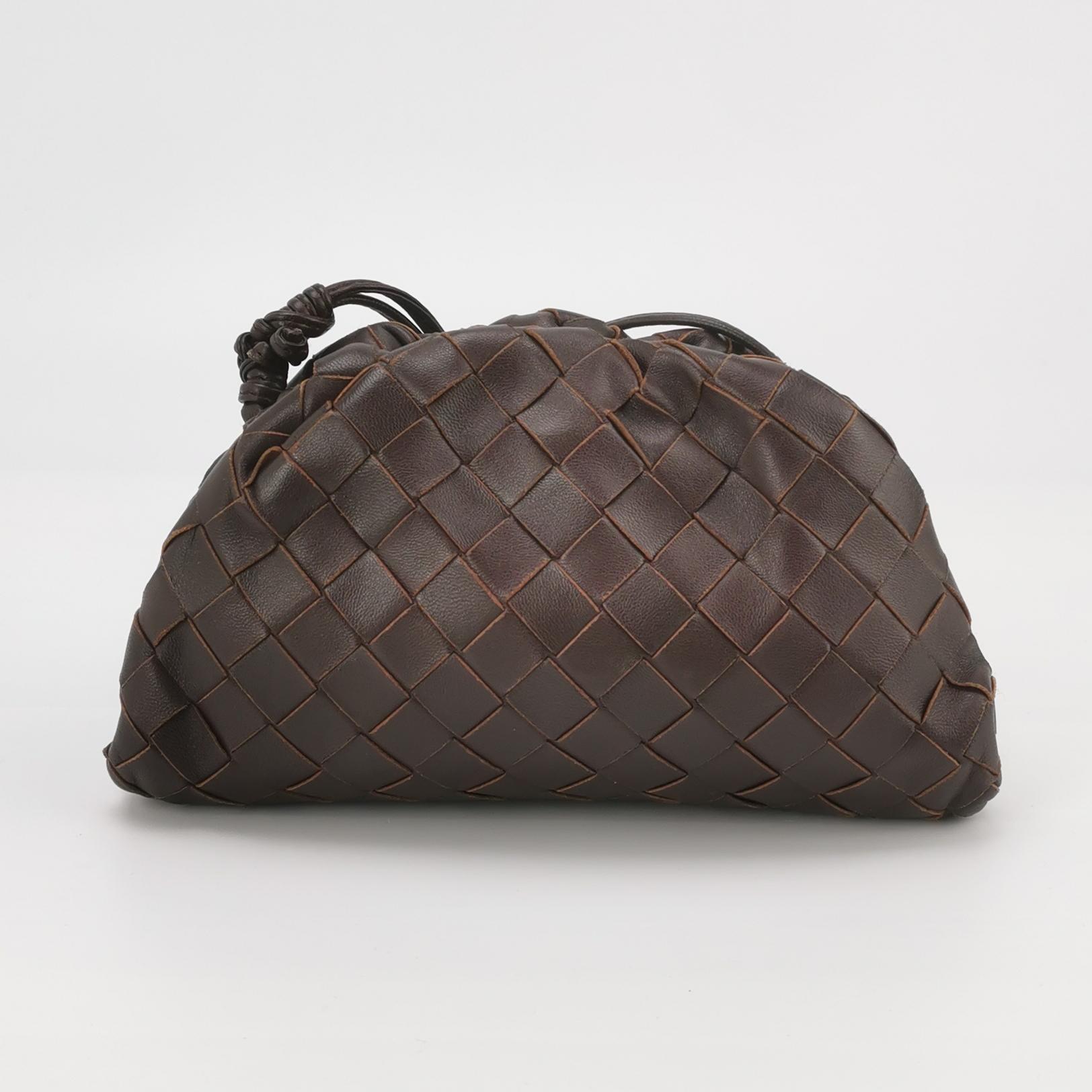 Women's Bottega Veneta Pouch Mini Intrecciato Raisin Purple Brown Lambskin Crossbody For Sale