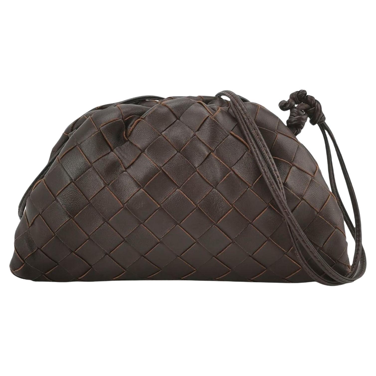 Bottega Veneta Pouch Mini Intrecciato Raisin Purple Brown Lambskin Crossbody For Sale