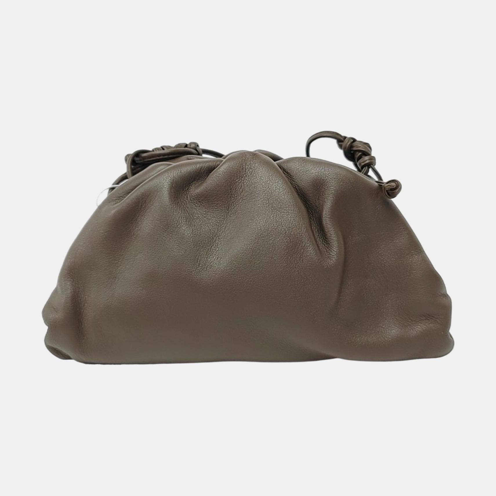 Beige Bottega Veneta Pouch Mini Khaki Dark Green Lambskin Leather Crossbody Bag For Sale