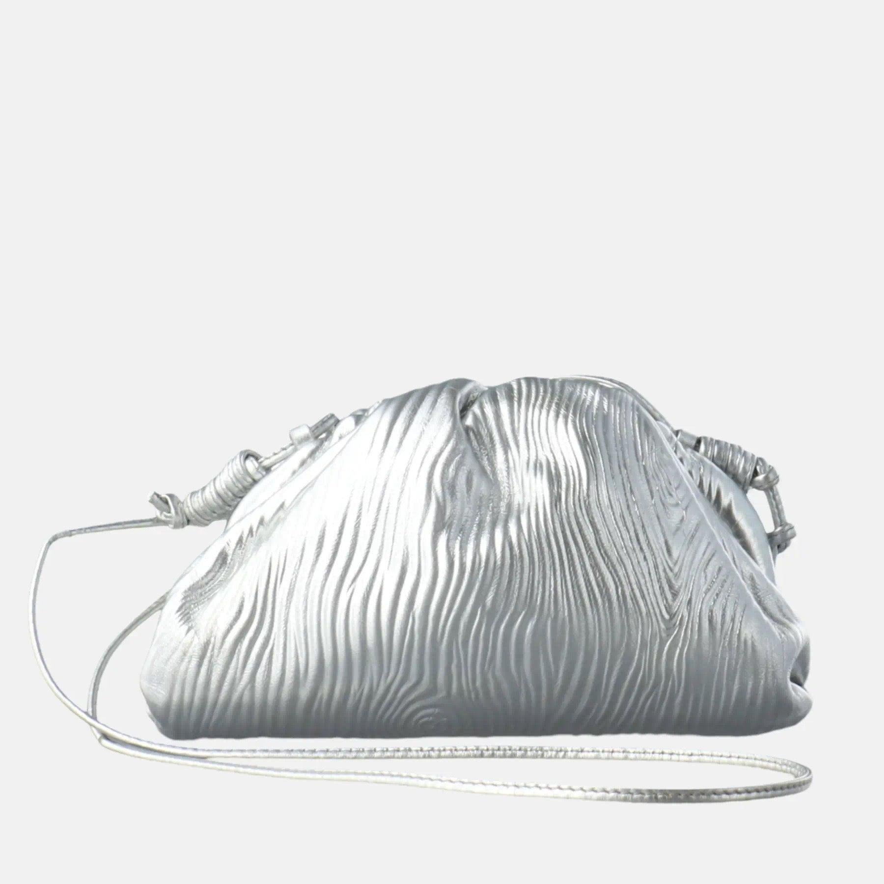 Bottega Veneta Pouch Mini Silver Lambskin Leather Tree Trunk Swirl pattern 2