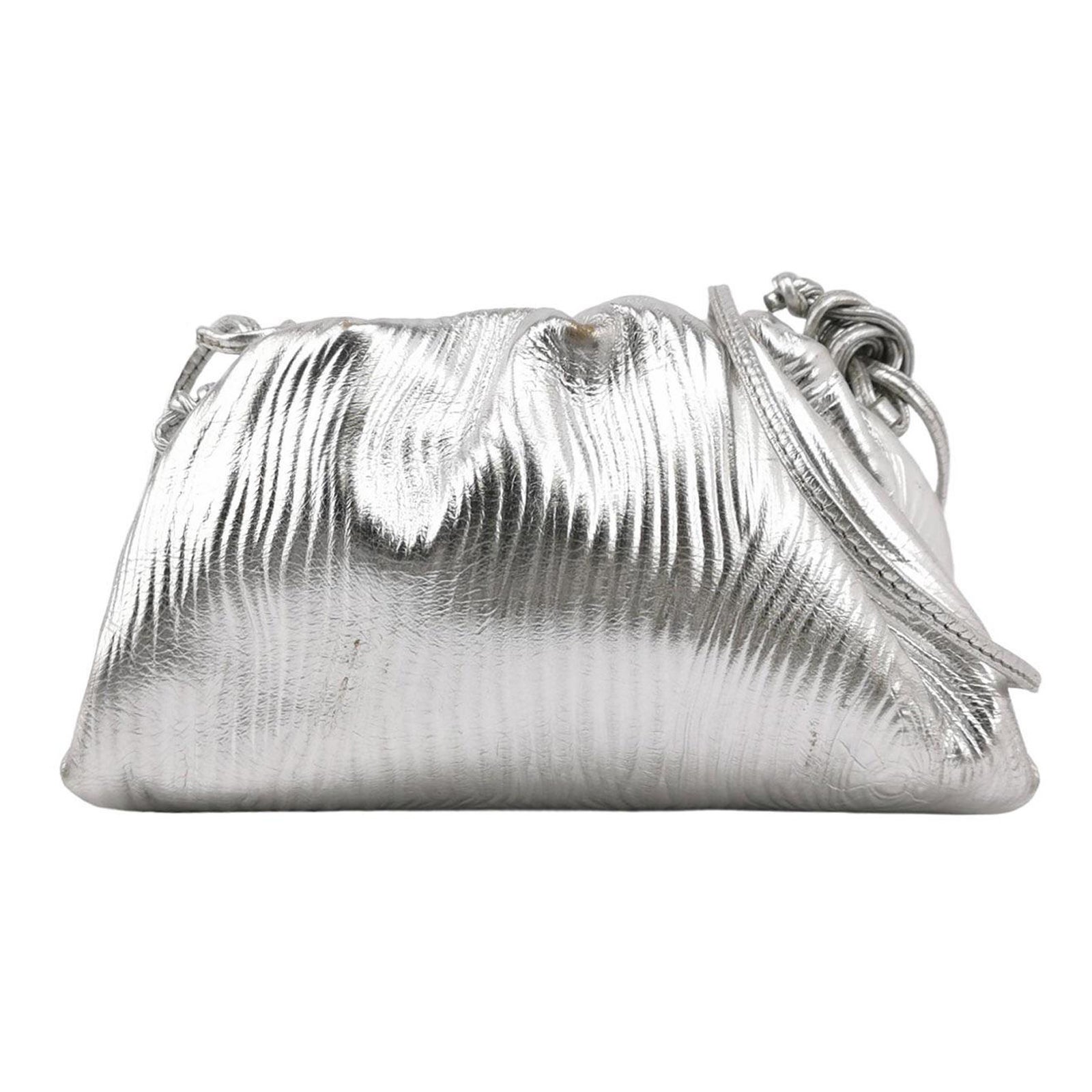 Bottega Veneta Pouch Mini in pelle argentata con motivo a tronco d'albero Crossbody Bag