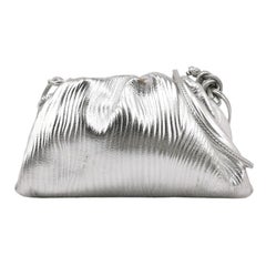 Bottega Veneta Pouch Mini Silver Leather Tree Trunk Pattern Crossbody Bag