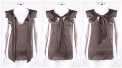 BOTTEGA VENETA Pre Fall 2013 Gray Purple Silk Tie Front Cap Sleeve Blouse Top