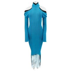 Bottega Veneta Pre-Fall 2020 - Robe à franges double épaisseur en maille côtelée noire et bleue