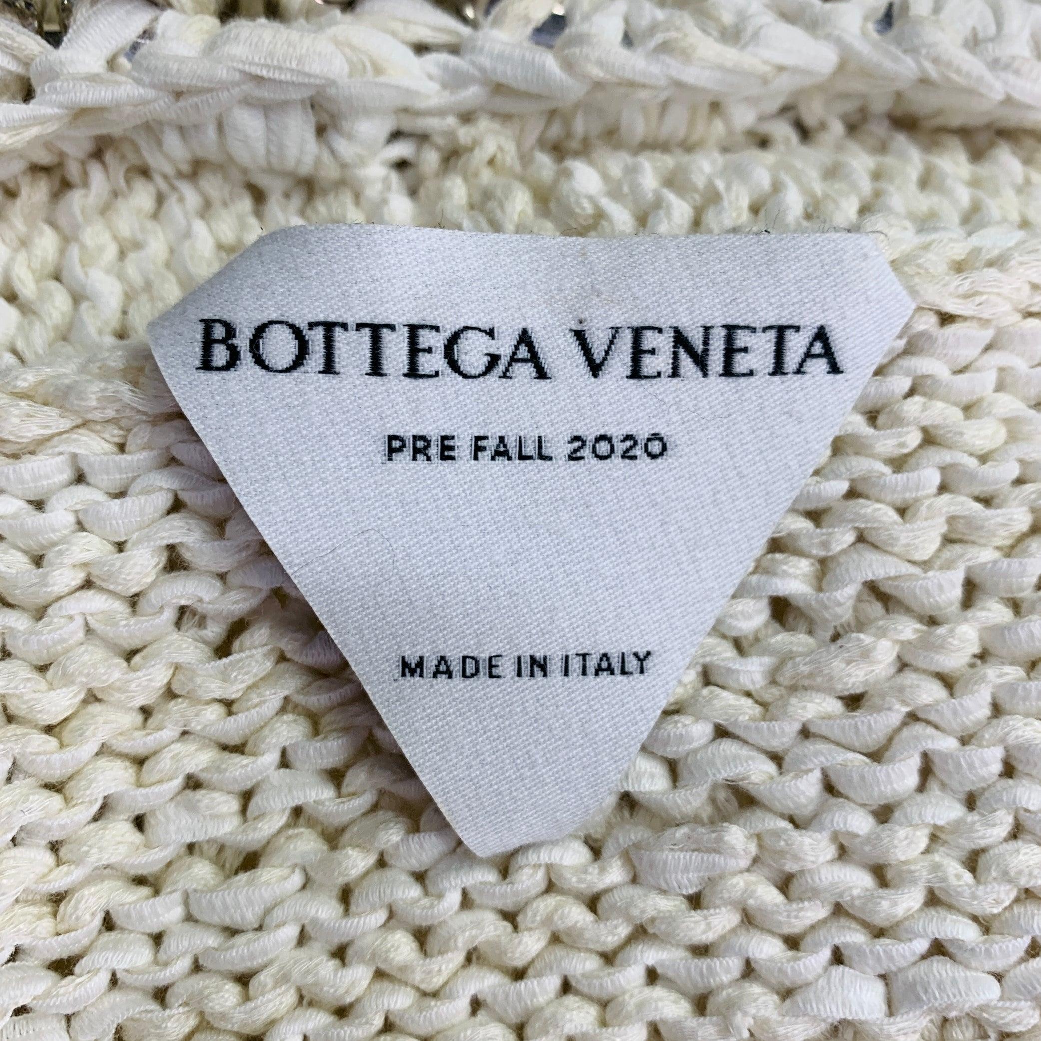 BOTTEGA VENETA Pre-Fall 2020 Size L Beige Silver Cotton Blend Chain Long Sleeve Dress For Sale 1