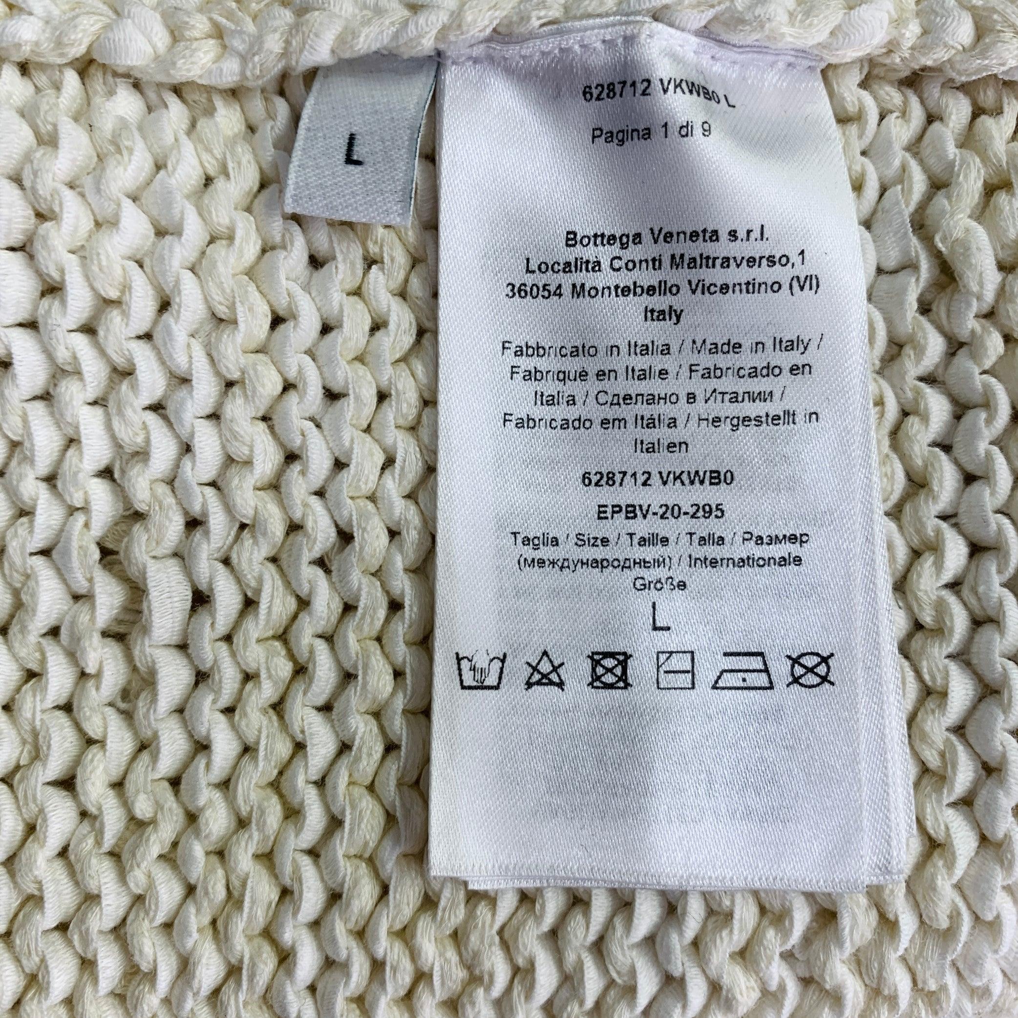 BOTTEGA VENETA Pre-Fall 2020 Size L Beige Silver Cotton Blend Chain Long Sleeve Dress For Sale 2