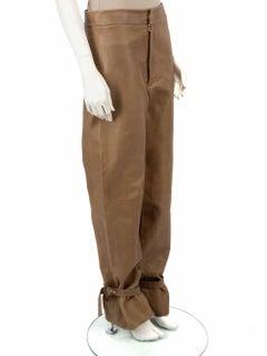 Bottega Veneta Pre Spring 2020 Brown Leather Belted Trousers Size XS