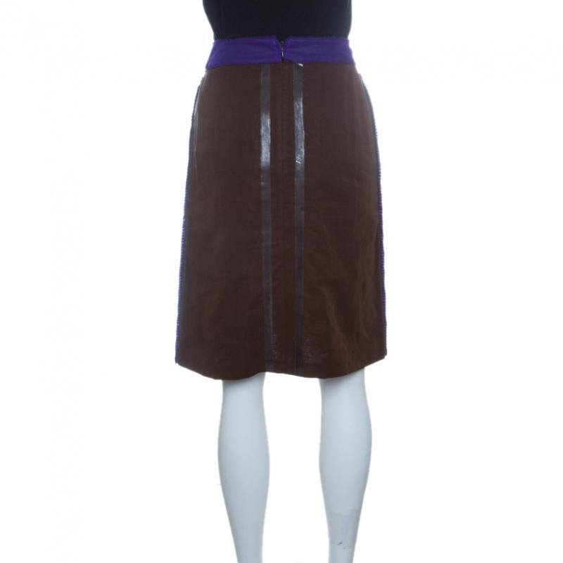 Bottega Veneta Purple and Brown Pleated Plastic Panel Detail Pencil Skirt S (Violett)