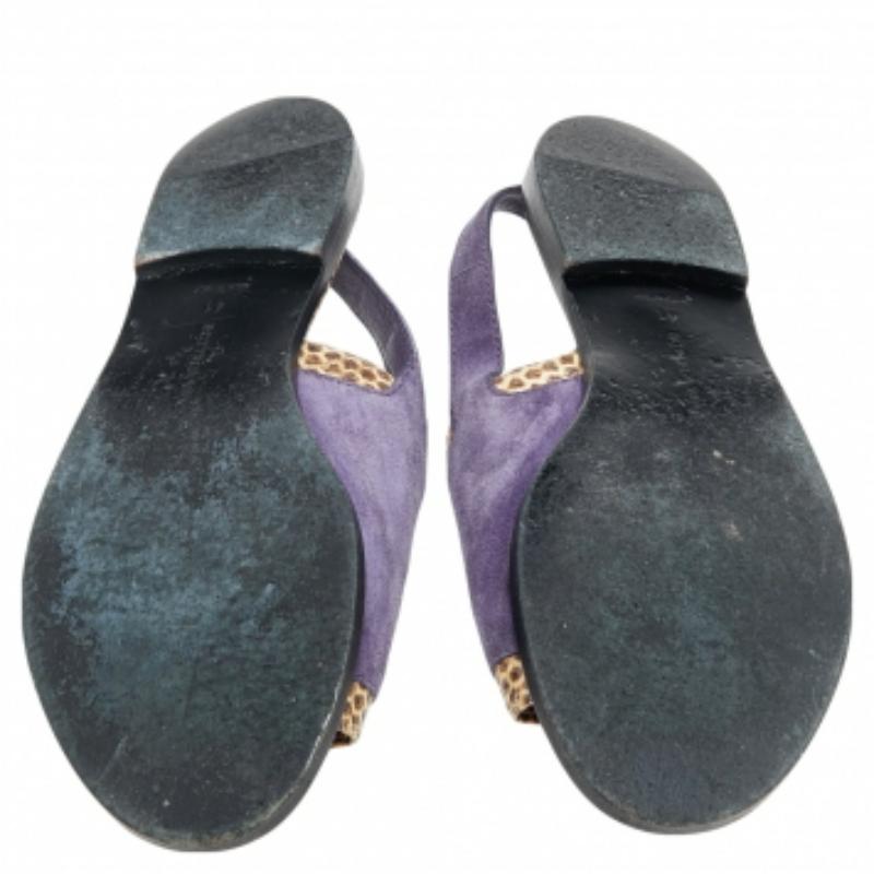 Bottega Veneta Purple/Beige Suede Python Leather Slingback Flat Sandals Size 41 en vente 1