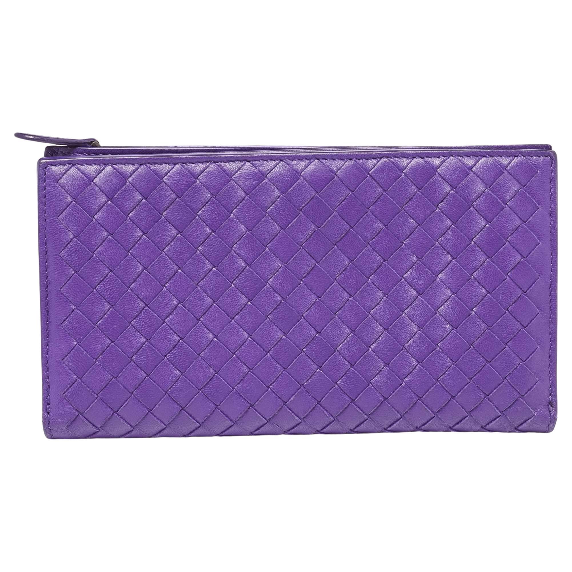 Bottega Veneta Purple Intrecciato Leather Bifold Organizer Wallet