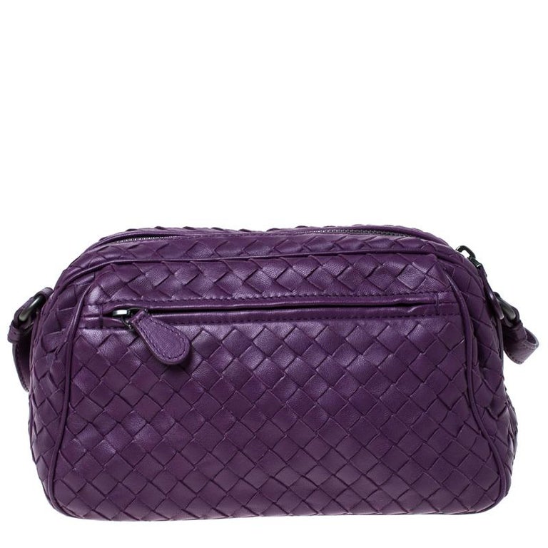 Bottega Veneta Purple Intrecciato Leather Camera Crossbody Bag For Sale ...