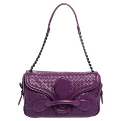 Bottega Veneta Purple Intrecciato Leather Flap Chain Bag