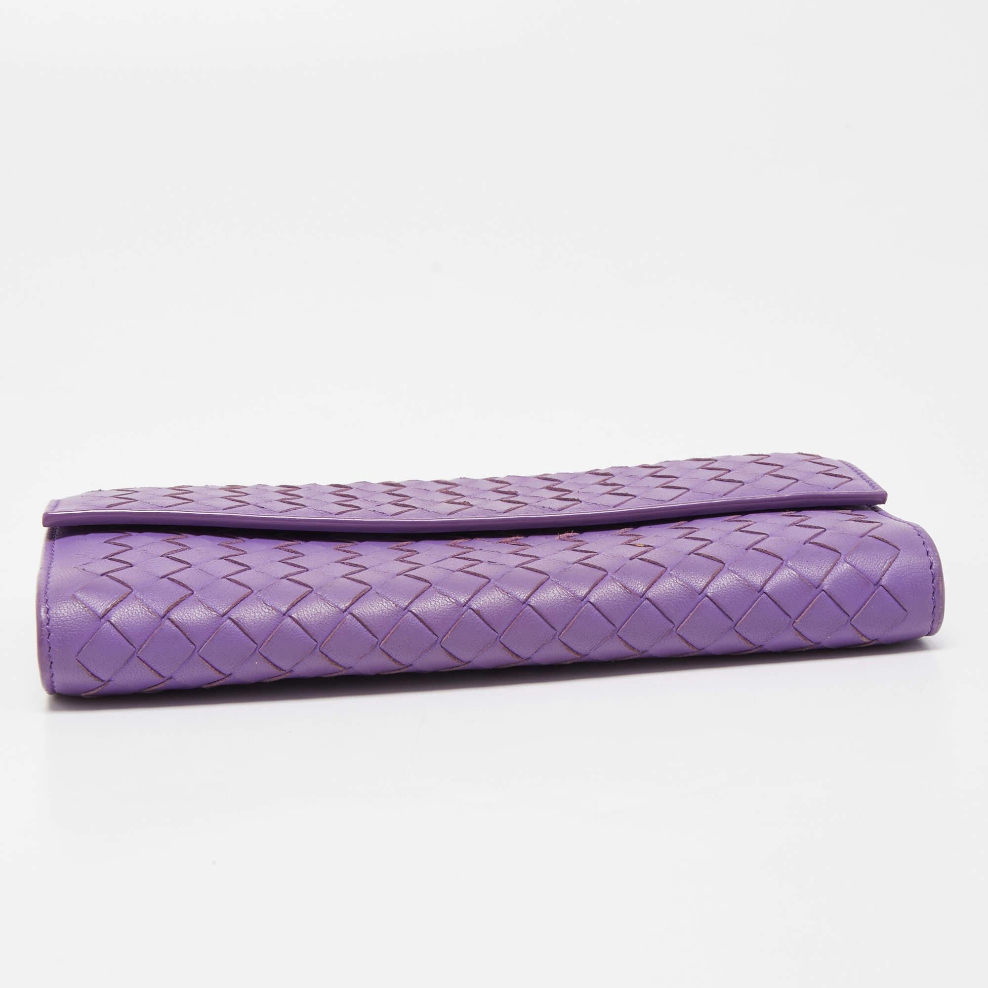 Women's Bottega Veneta Purple Intrecciato Leather Flap Continental Wallet