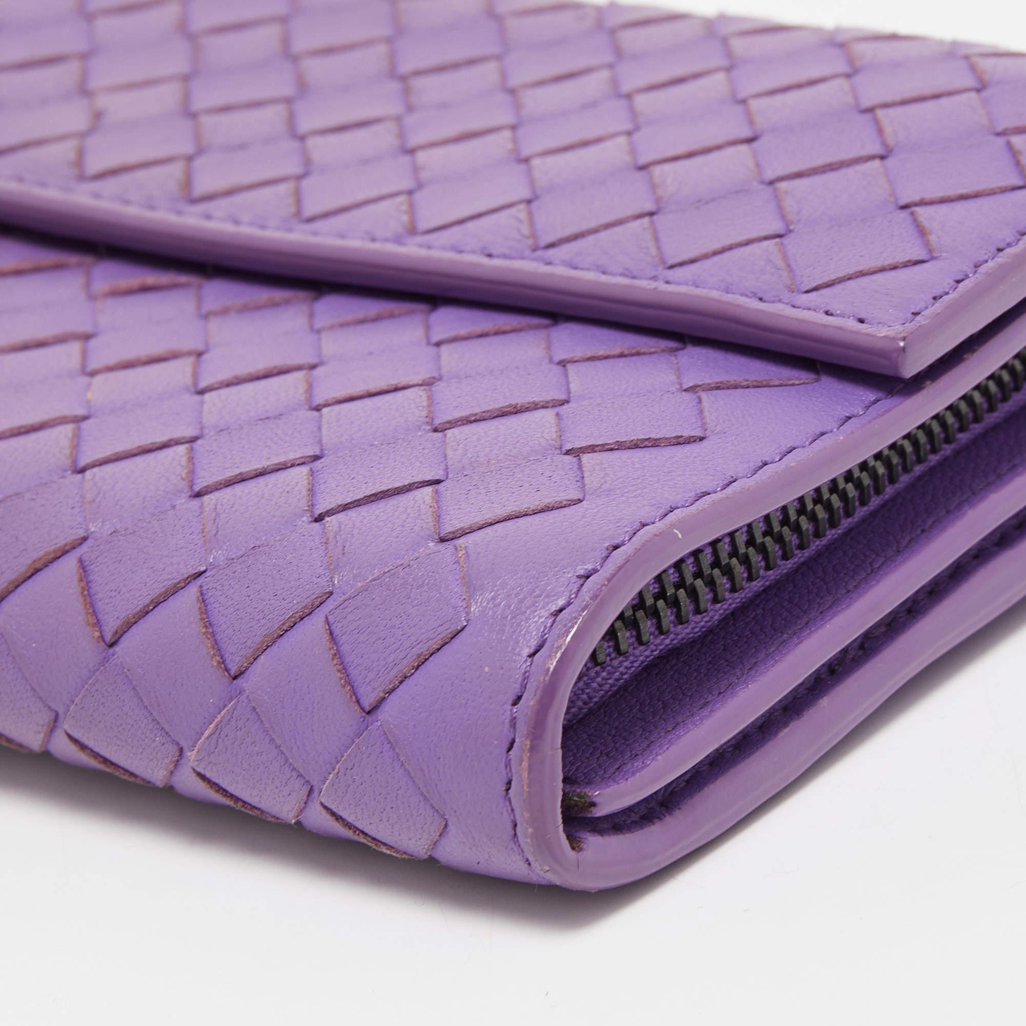 Bottega Veneta Purple Intrecciato Leather Flap Continental Wallet 2
