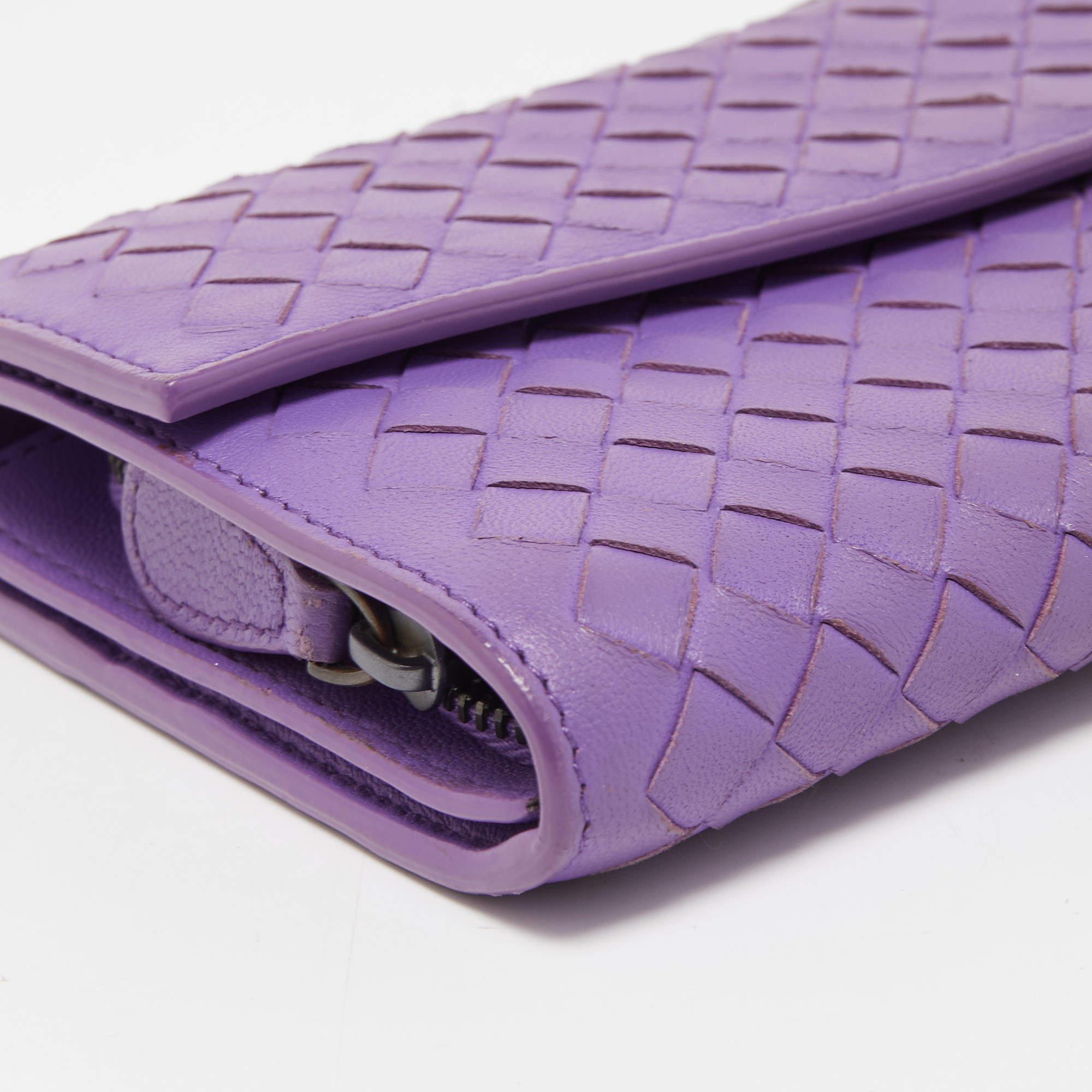 Bottega Veneta Purple Intrecciato Leather Flap Continental Wallet 3