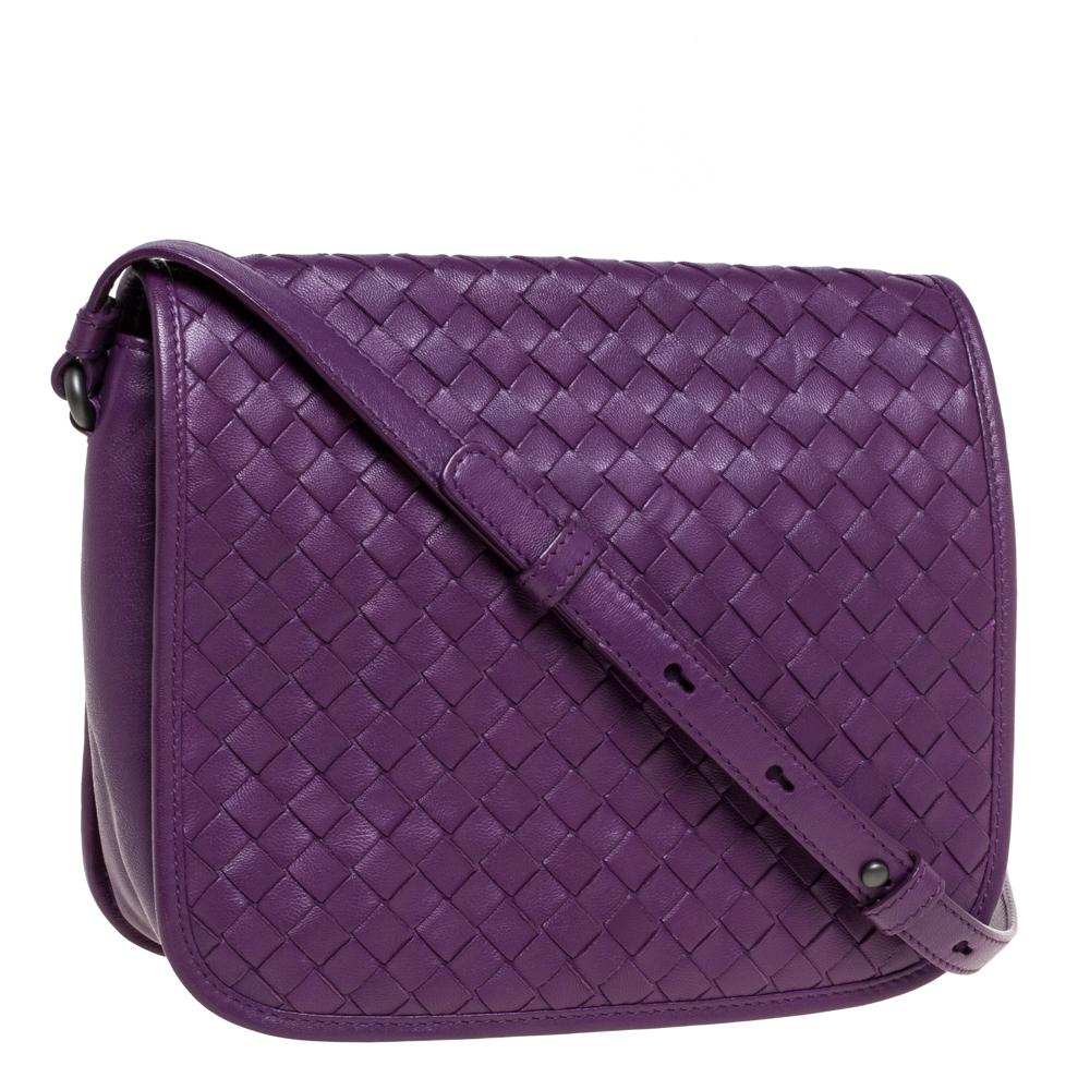 Women's Bottega Veneta Purple Intrecciato Leather Flap Crossbody Bag