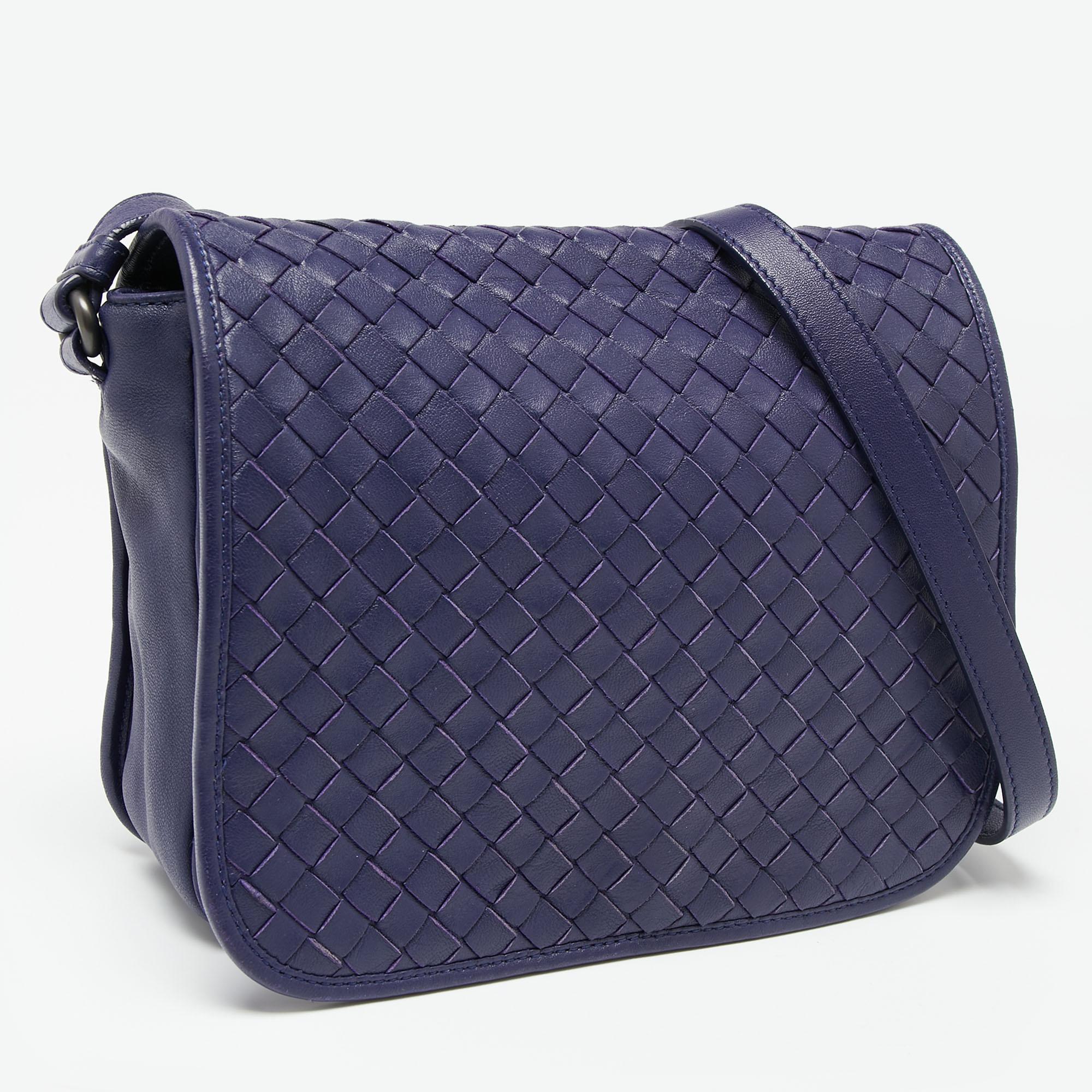 Women's Bottega Veneta Purple Intrecciato Leather Flap Crossbody Bag
