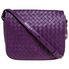 Bottega Veneta Purple Intrecciato Leather Flap Crossbody Bag