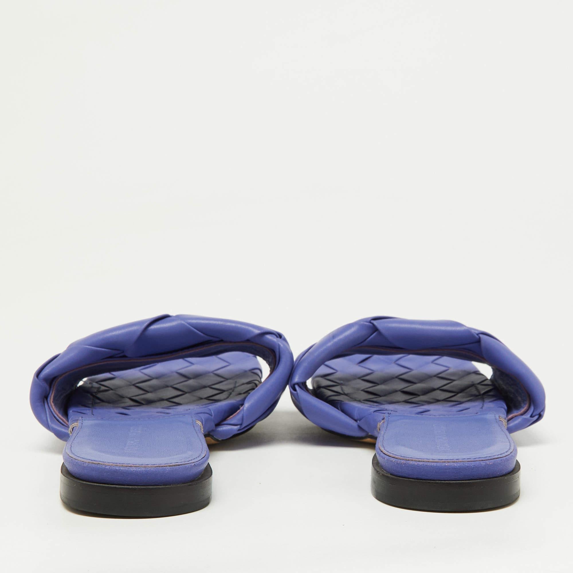 Bottega Veneta Purple Intrecciato Leather Flat Slides Size 39 1