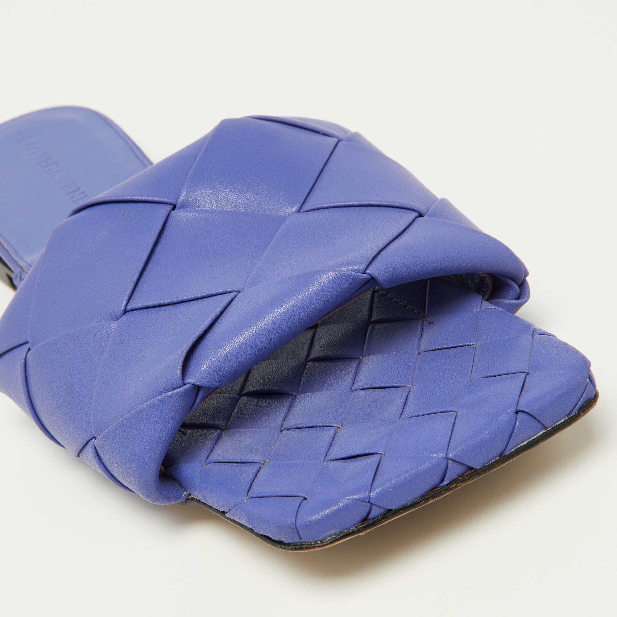 Bottega Veneta Purple Intrecciato Leather Flat Slides Size 39 3