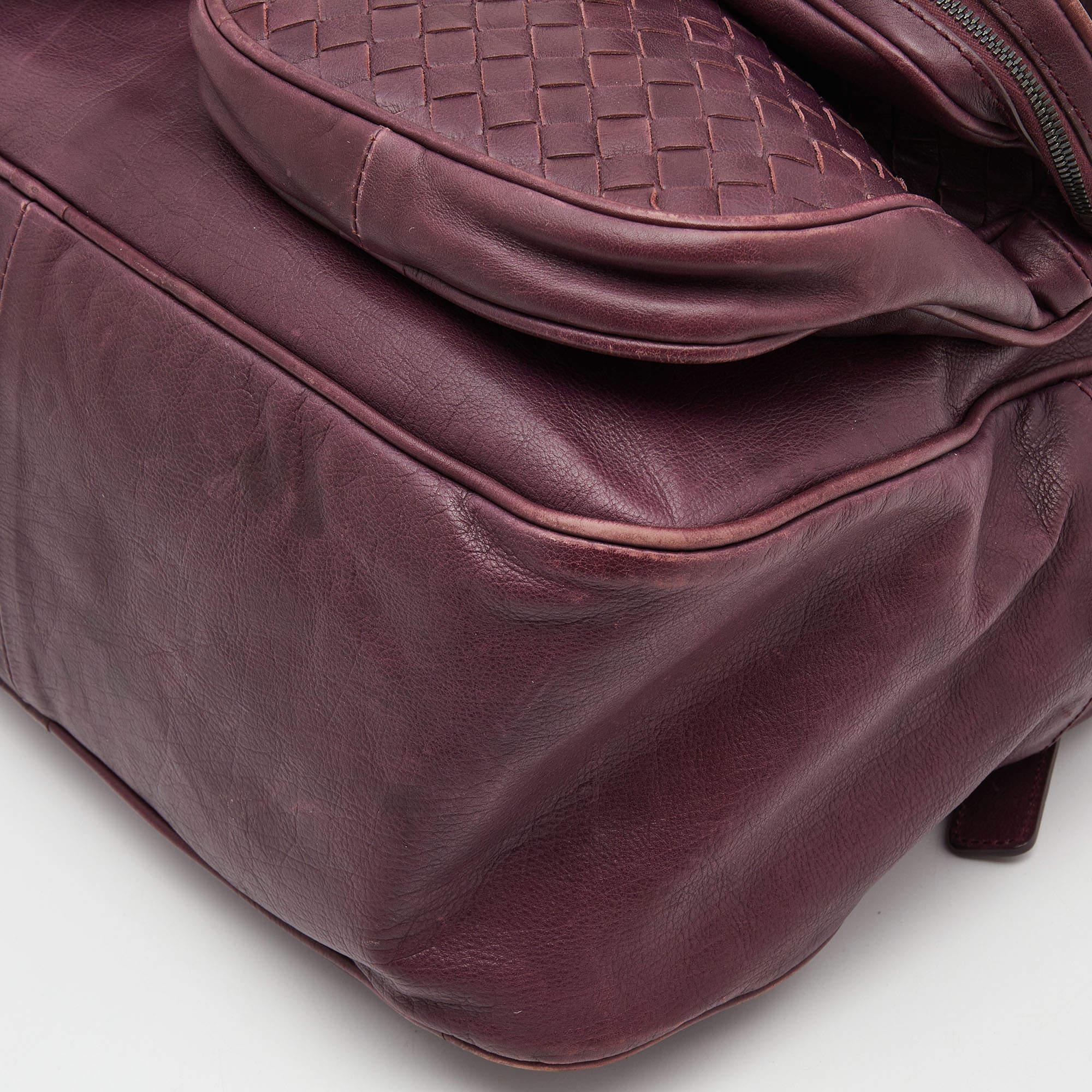 Bottega Veneta Purple Intrecciato Leather Front Pocket Satchel For Sale 9