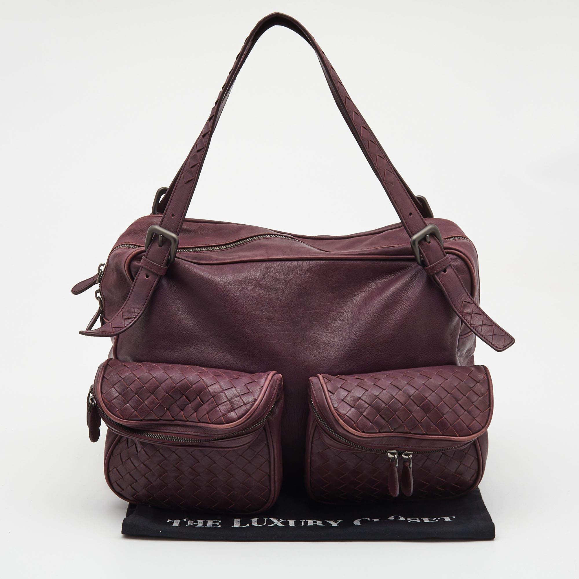 Bottega Veneta Purple Intrecciato Leather Front Pocket Satchel For Sale 12