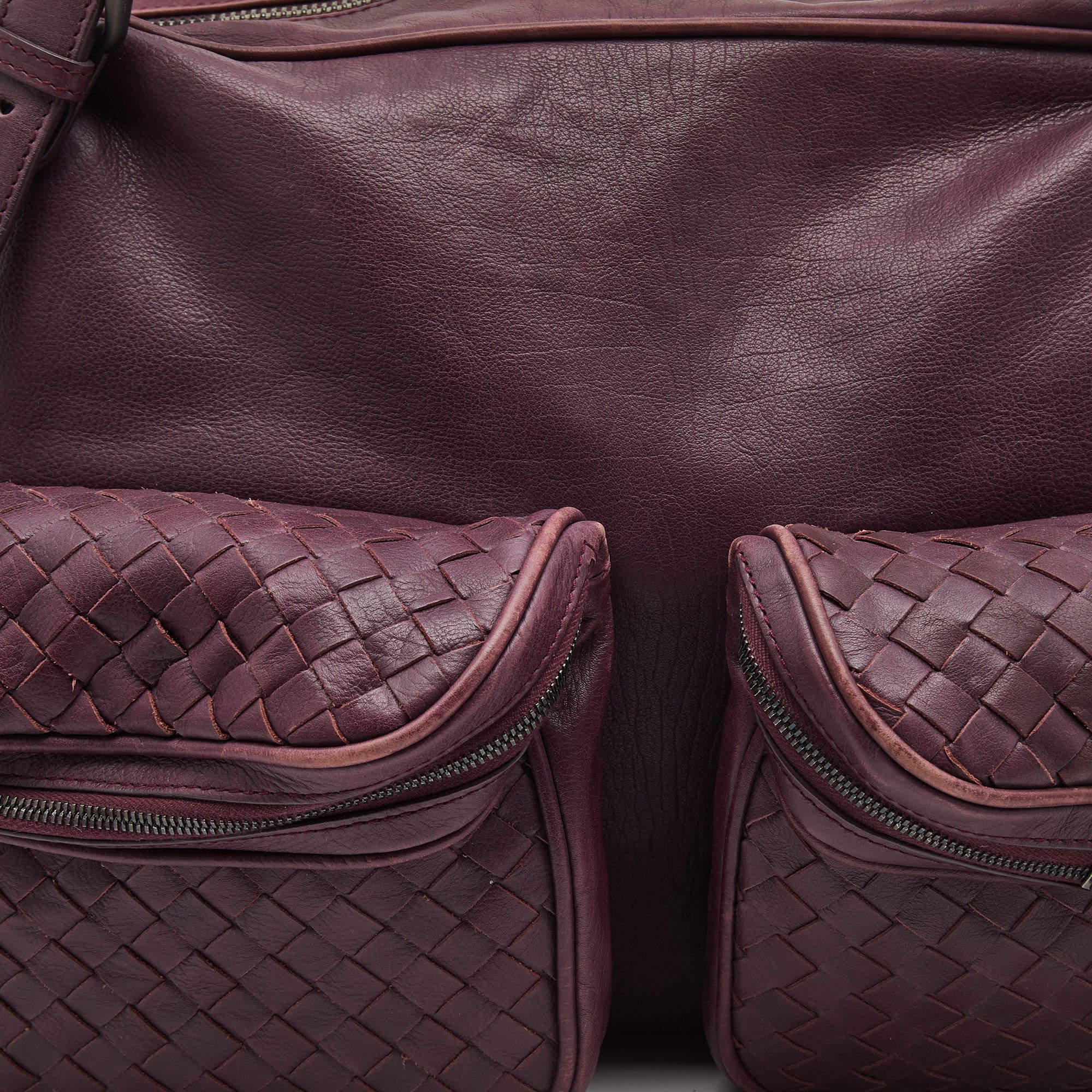 Women's Bottega Veneta Purple Intrecciato Leather Front Pocket Satchel