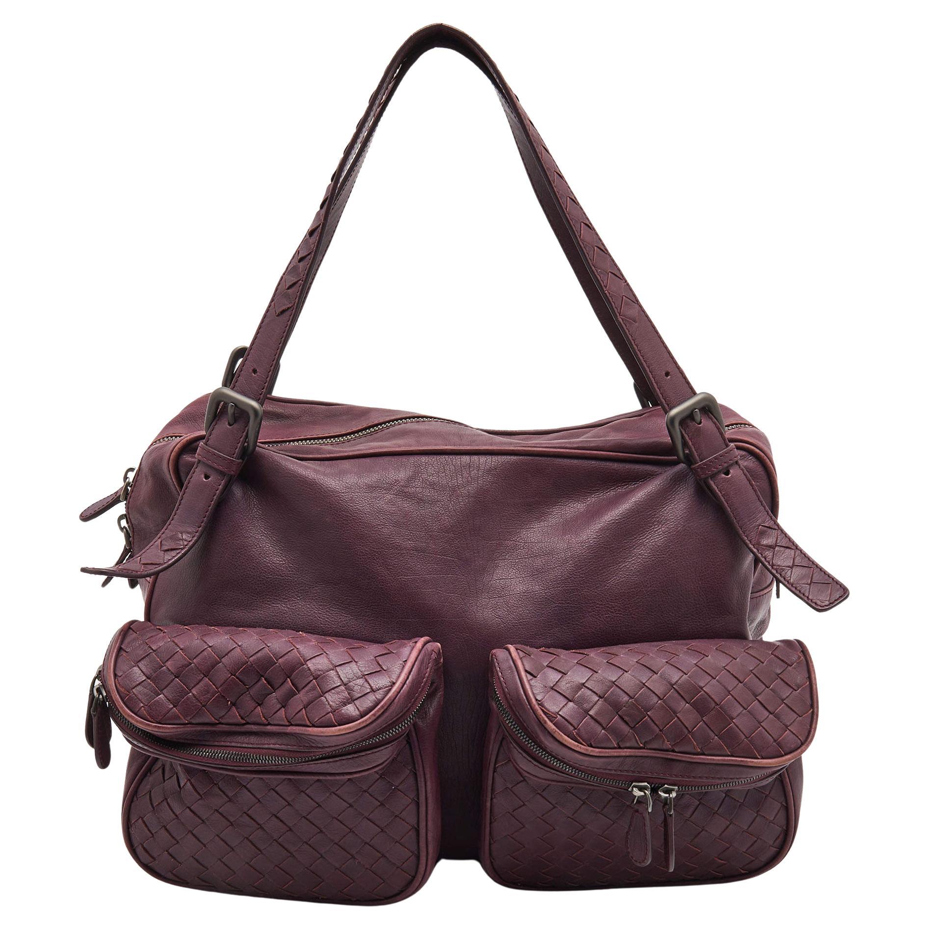 Bottega Veneta Purple Intrecciato Leather Front Pocket Satchel For Sale