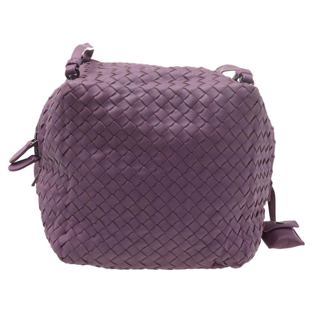 Women's Bottega Veneta Purple Intrecciato Leather Long Strap Crossbody Bag