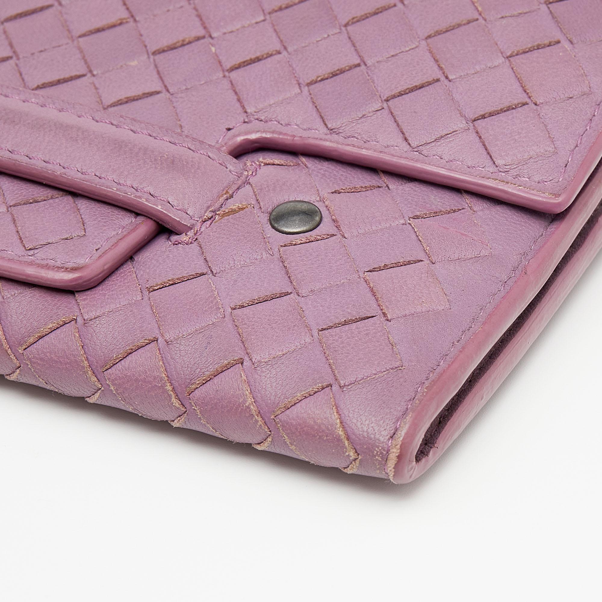 Bottega Veneta Purple Intrecciato Leather Long Wallet 1