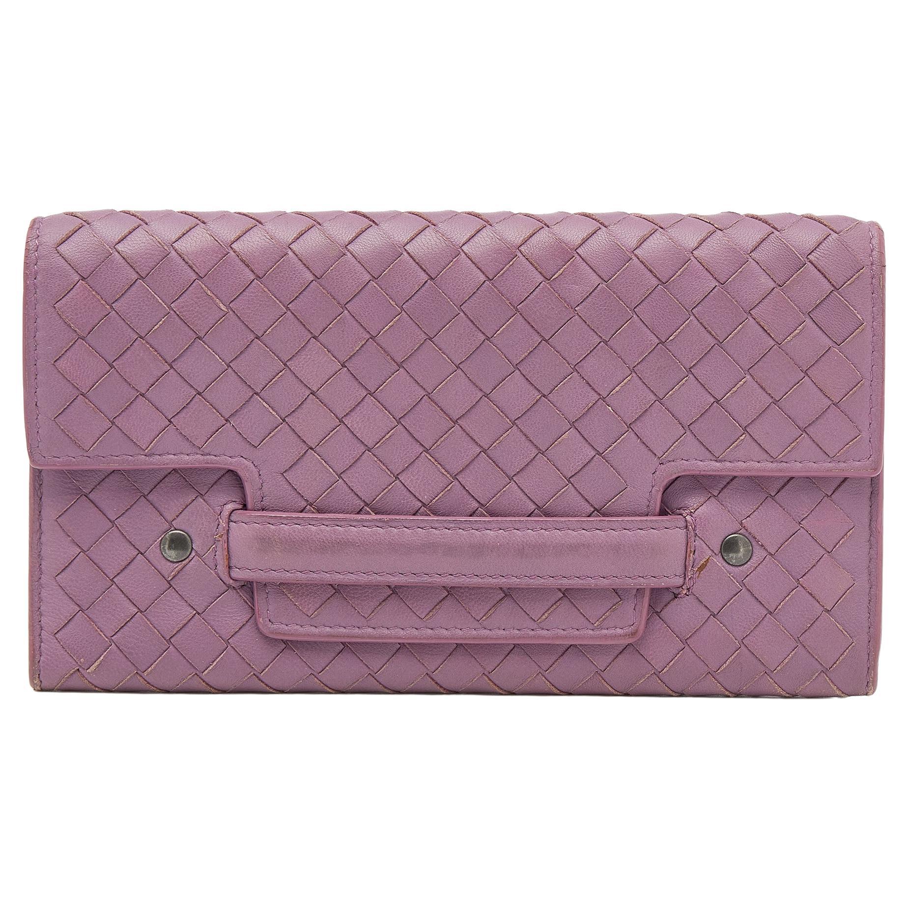 Bottega Veneta Purple Intrecciato Leather Long Wallet
