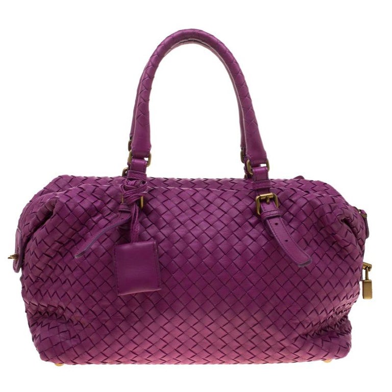 Bottega Veneta Purple Intrecciato Leather Montaigne Satchel For Sale at ...