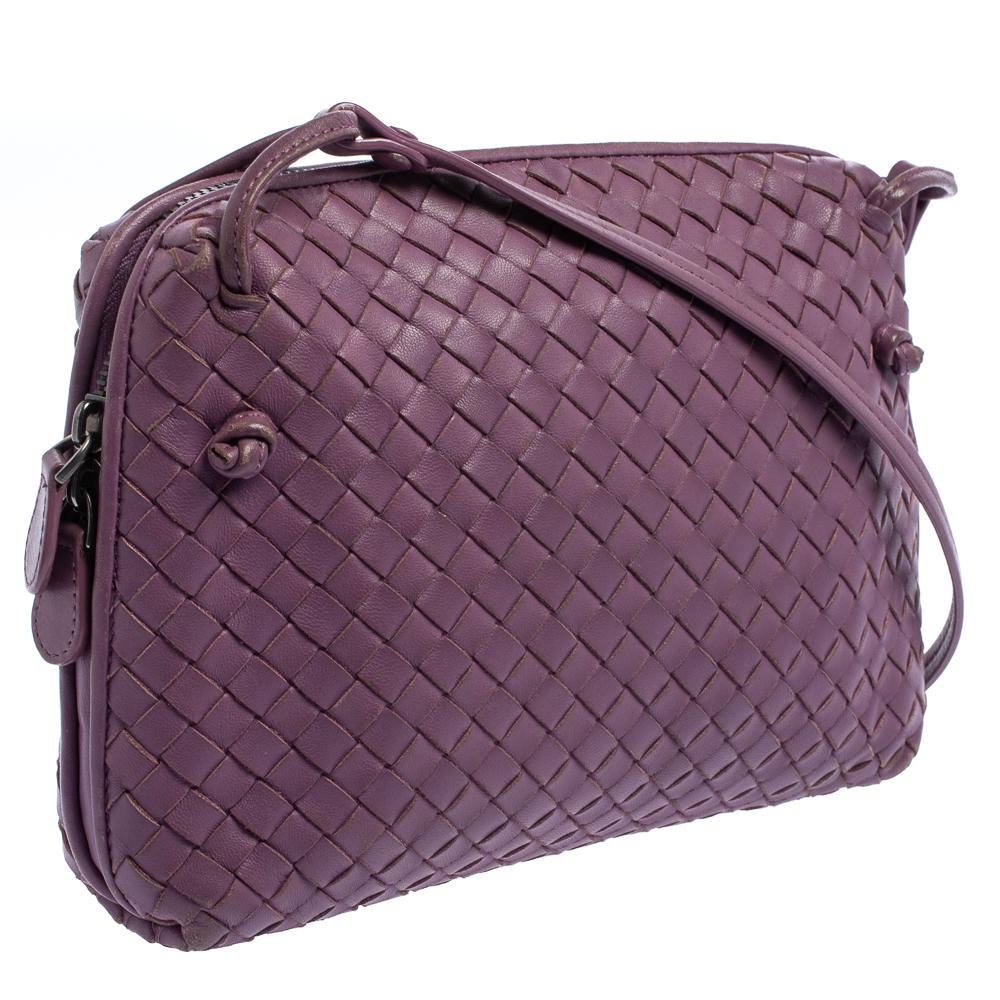 Gray Bottega Veneta Purple Intrecciato Leather Nodini Crossbody Bag