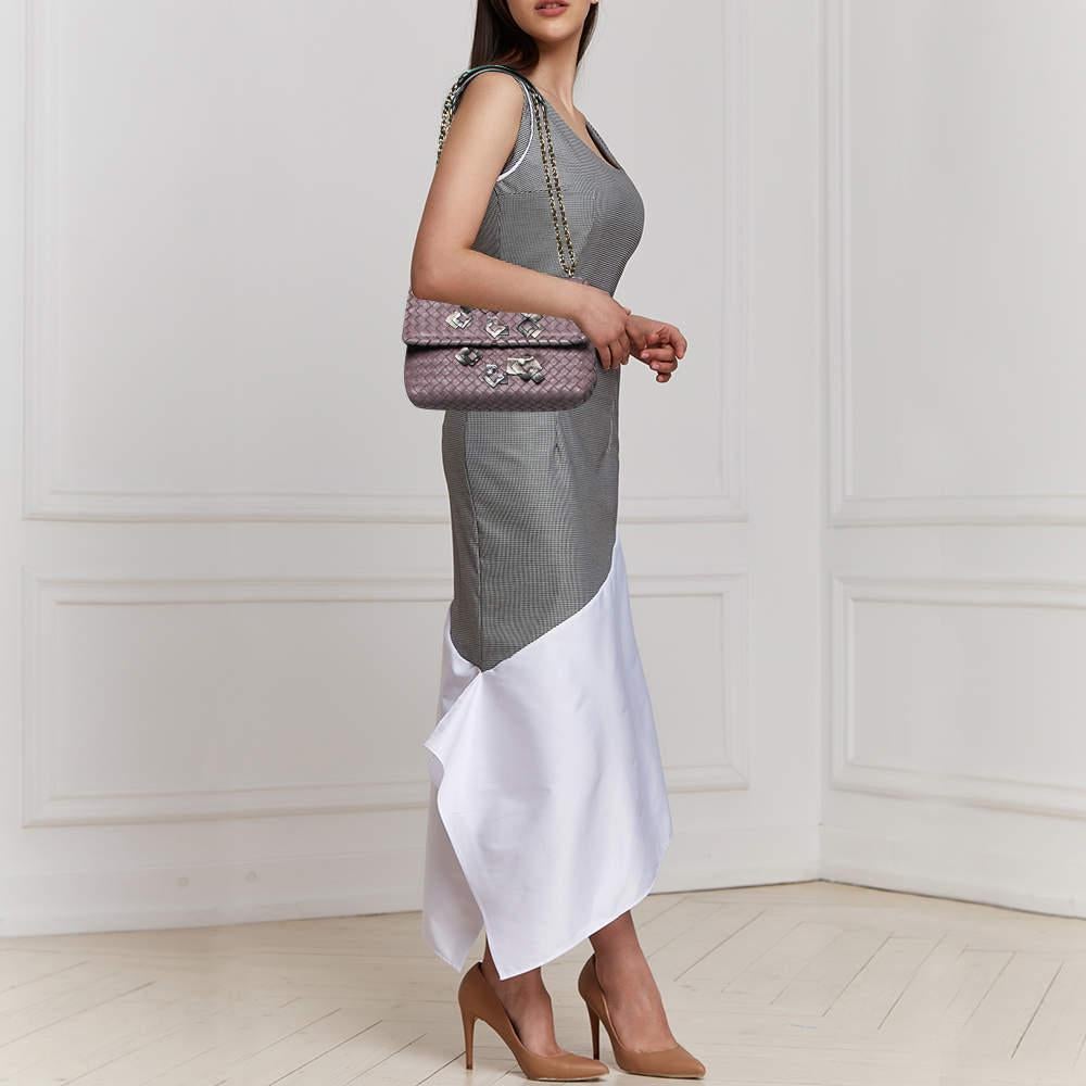 Bottega Veneta Purple Intrecciato Leather Olimpia Shoulder Bag In Good Condition In Dubai, Al Qouz 2