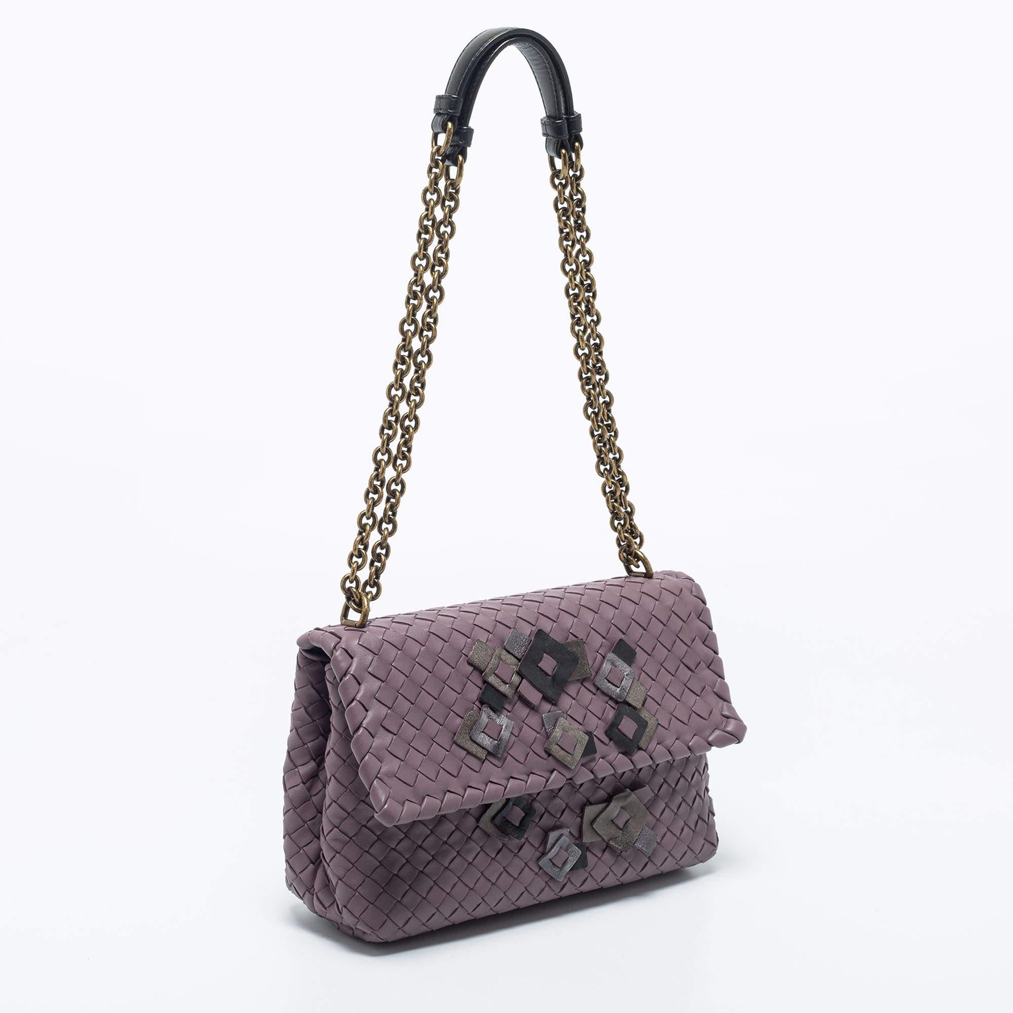 Women's Bottega Veneta Purple Intrecciato Leather Olimpia Shoulder Bag