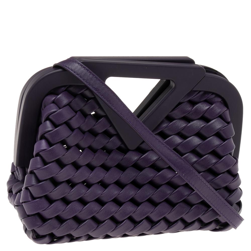 Black Bottega Veneta Purple Intrecciato Leather Point Shoulder Bag
